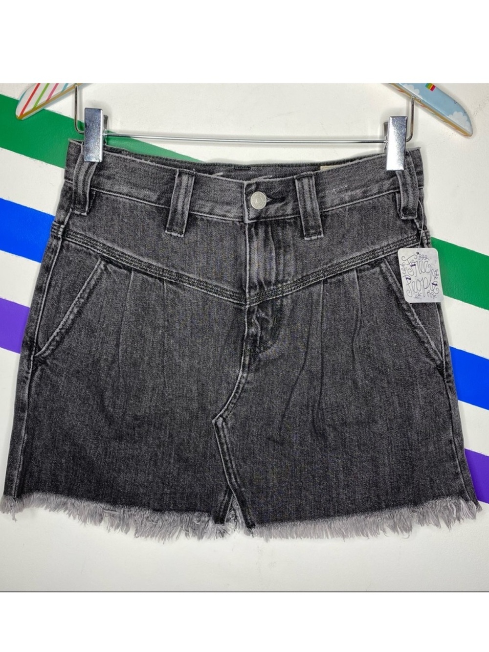 NWT Free People We The Free Sidecar Denim Mini Skirt Sanded Black 24